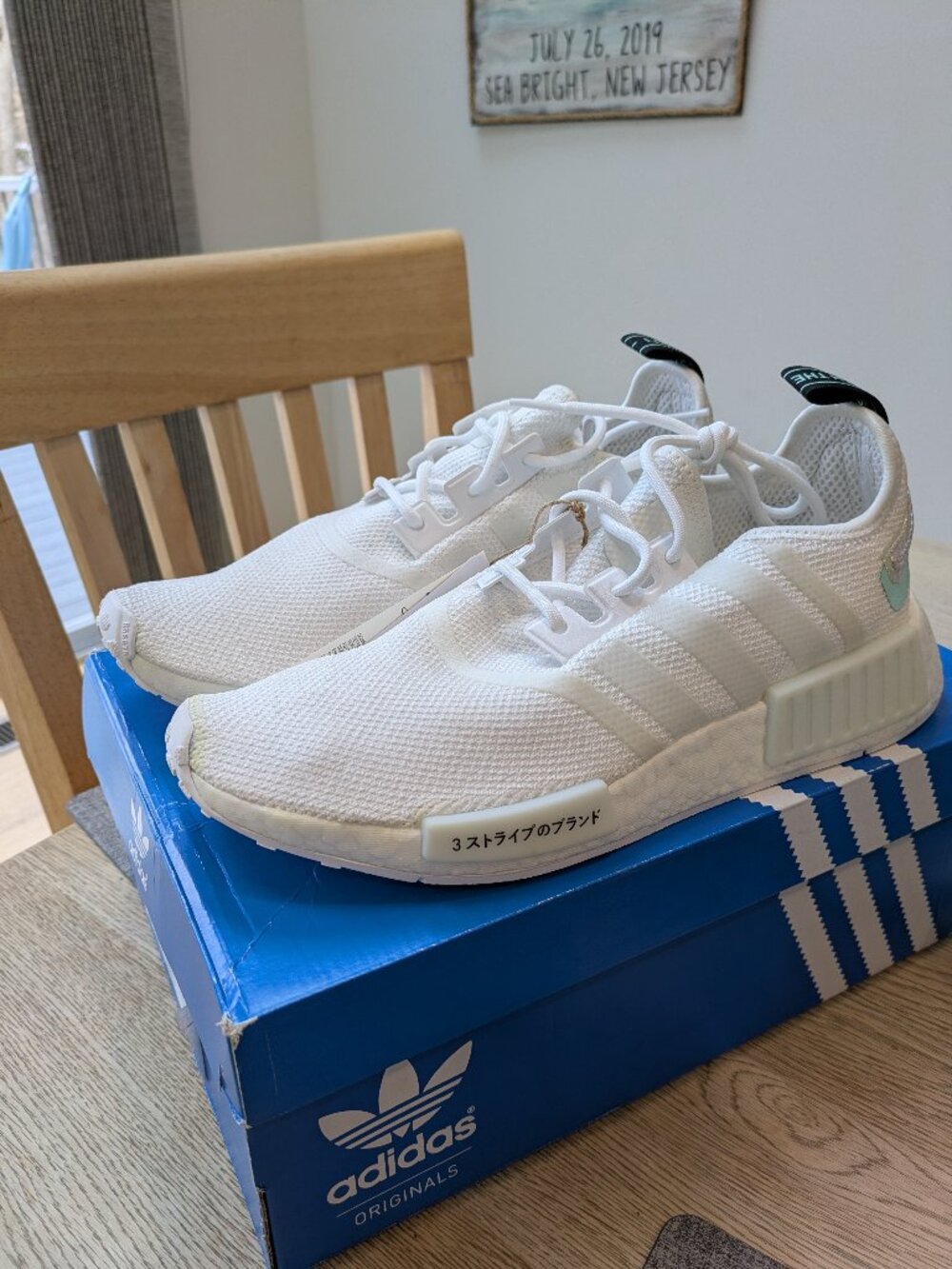 Women Adidas NMD_R1 Running Shoes Cloud White/Cloud White/Clear Mint GX2149, 9.5